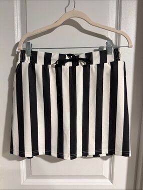 Black & White Striped Skort with Drawstring Waist